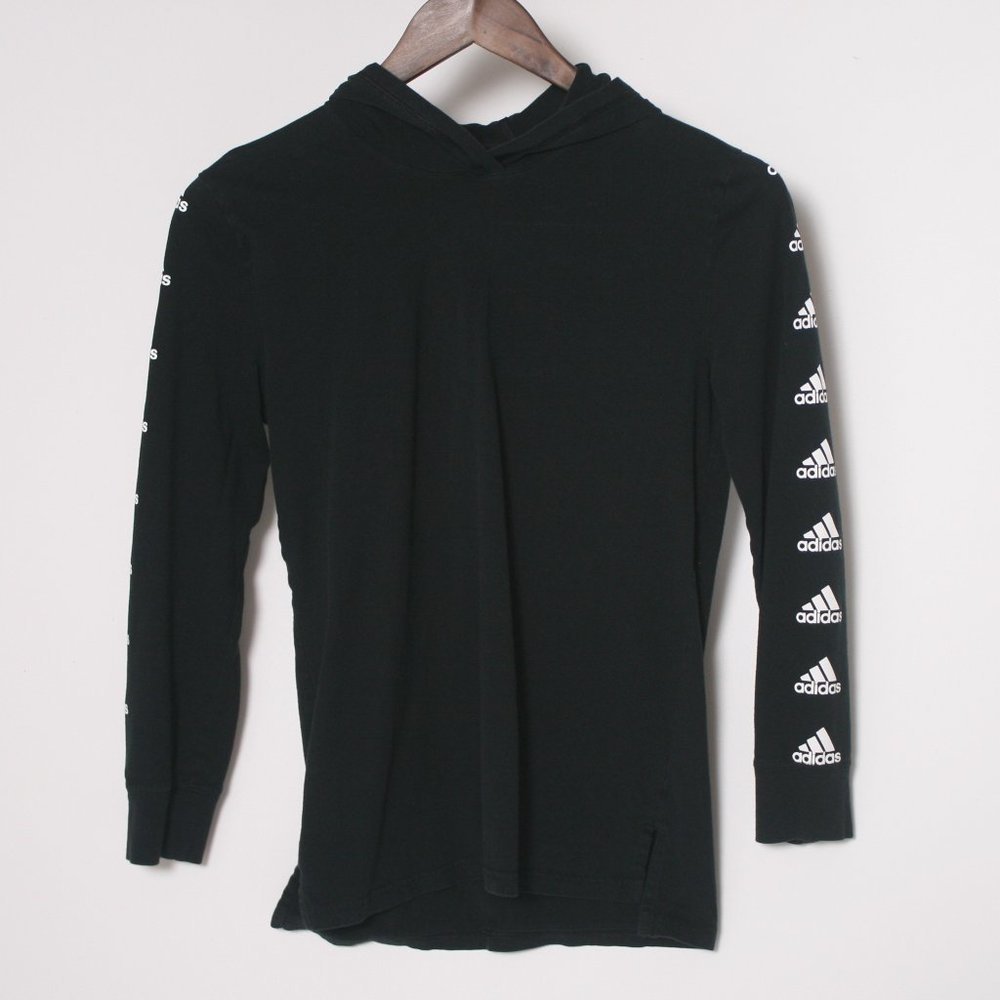 Youth Long Sleeve Adidas Black Hooded Shirt